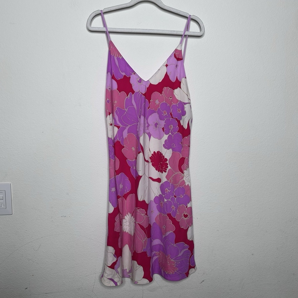 Natori Womens Small Croisette Chemise Pink Purple Floral Slip Dress
